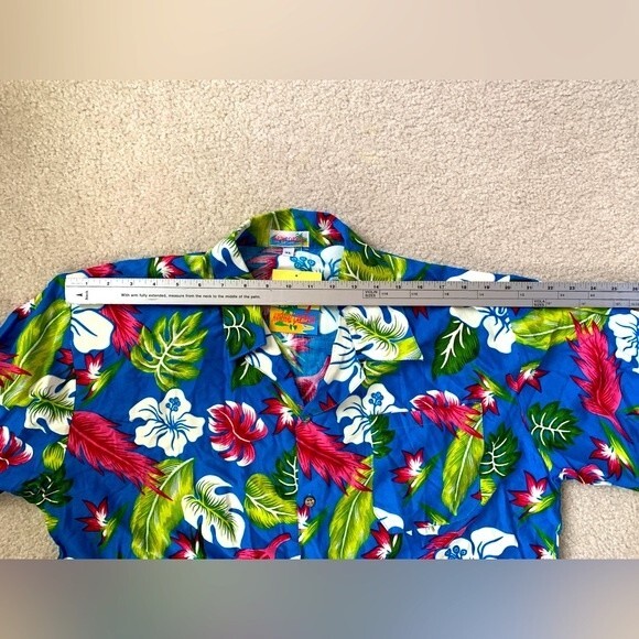 Harshal Caribana NWT Blue Pink Green Tropical Print SS Hawaiian Shirt XL - Picture 6 of 11